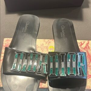 Dior Black and Teal Women's Sandals - plastic backing still on the back